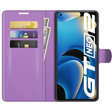Чохол-книжка Litchi Texture на Realme GT NEO 3T/GT 2/ GT Neo 2 - фіолетовий
