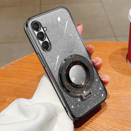 Противоударный чехол Plated Gradient Glitter Round Holder для Samsung Galaxy A16 5G - черный