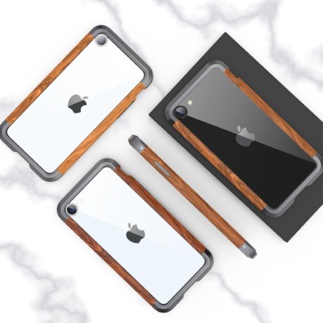 Протиударний бампер R-JUST Metal + Wood Frame на iPhone SE 3/2 2022/2020/8/7