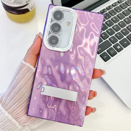 Противоударный чехол Plating Glitter Texture Fold Holder TPU для Samsung Galaxy S24 FE 5G - Purple Wrinkles