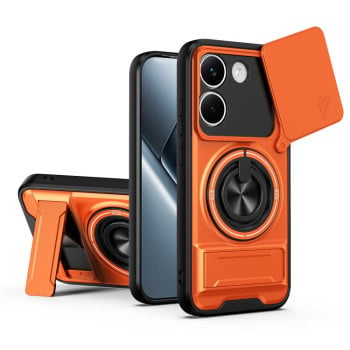 Противоударный чехол Lens Sliding Window Multifunctional Magnetic Shockproof со шторкой камеры для Xiaomi Poco X8 Pro 5G — оранжевый