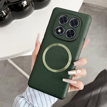 Протиударний чохол CD Magsafe Magnetic Litchi Texture для Xiaomi Redmi Note 14 Pro 4G - зелений