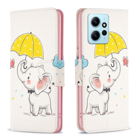 Чехол-книжка Colored Drawing Pattern для Xiaomi Redmi Note 12 4G - Umbrella Elephant