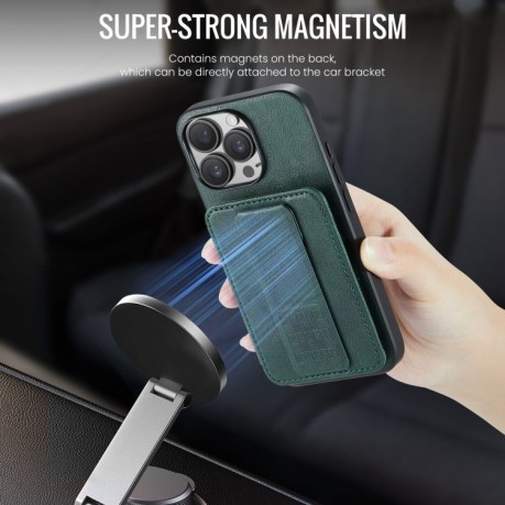 Чохол Fierre Shann Oil Wax Cow Leather Card Holder на iPhone 16 Pro - зелений
