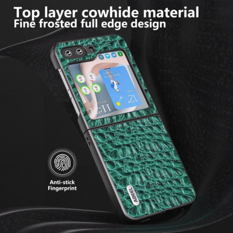 Противоударный кожаный чехол ABEEL Genuine Leather Sky Series для Samsung Galaxy Flip 5 - зелёный