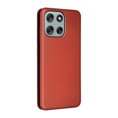 Чохол-книжка Carbon Fiber Texture на Motorola Moto G56 - коричневий