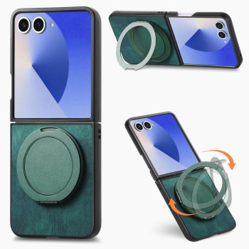 Чехол Retro Leather Rotation Round Holder с поворотным круглым держателем на Samsung Galaxy Flip8 5G — зелёный