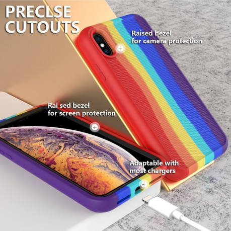 Противоударный чехол Rainbow Silicone для iPhone XR - радужно-розовый