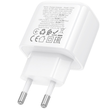 Быстрая зарядка Hoco CS55A Surplus PD30W+QC3.0 (1USB-A/1C) - белая