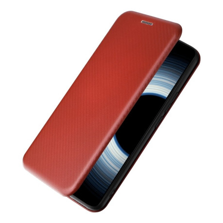 Чехол-книжка Carbon Fiber Texture на Xiaomi 12T / 12T Pro / Redmi K50 Ultra - коричневый