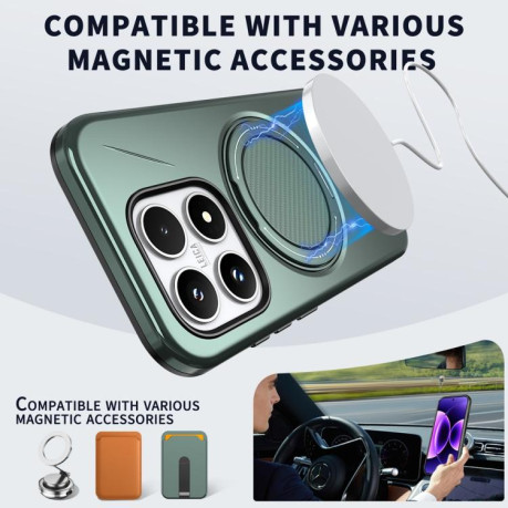 Чохол Metal Rotation Holder MagSafe TPU Hybrid PC з металевим поворотним тримачем і MagSafe для Xiaomi 17 — сіро-зелений