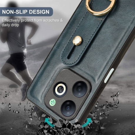 Противоударный чехол Wristband Leather Back для Infinix Smart 8 - синий