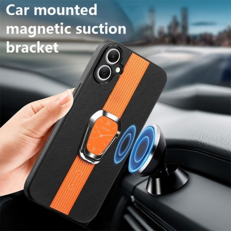 Чехол Magnetic Litchi Leather Back Phone Case with Holder для Samsung Galaxy A06 - оранжевый