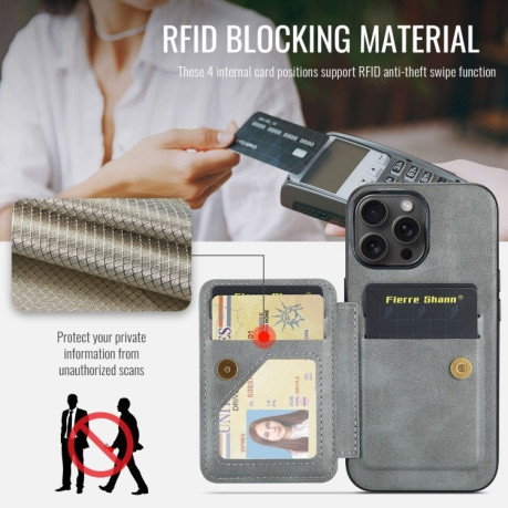 Чохол Fierre Shann Oil Wax Cow Leather Card Holder на iPhone 16 Pro - сірий