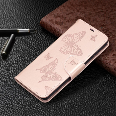 Чехол-книжка Butterflies Pattern на Samsung Galaxy A72 - розовое золото
