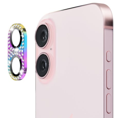 Защитное стекло на камеру ENKAY Hat-Prince Blink Diamond Camera Lens Aluminium Alloy для iPhone 16 / 16 Plus - разноцветное