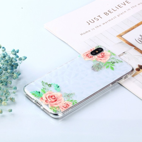Чехол Green Leaf Flower Pattern Diamond Texture Oil Embossed на iPhone XS Max