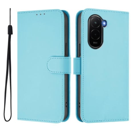 Чехол-книжка с мягким покрытием (Skin Feel) со шнурком на Xiaomi Poco M7 4G 169mm - голубой