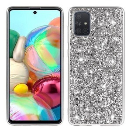 Ударозащитный чехол Glittery Powder на Samsung Galaxy A71 - серебристый