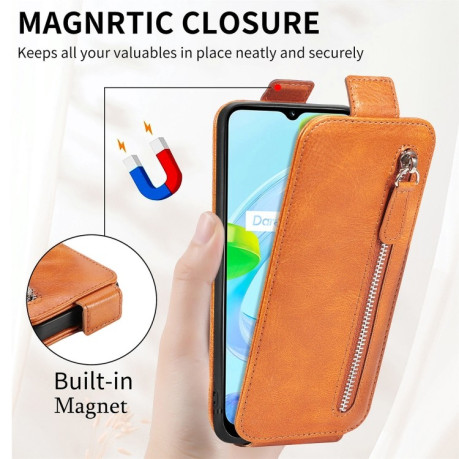 Флип-чехол Zipper Wallet Vertical для Realme C30 - коричневый