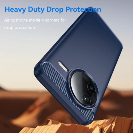 Противоударный чехол Brushed Texture Carbon Fiber на Xiaomi Poco F7 Pro 5G - синий