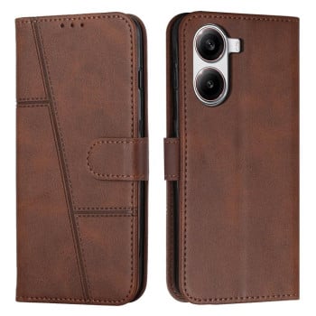 Чохол-книжка з прострочкою та фактурою Calf на Xiaomi Poco X7 Pro - коричневий
