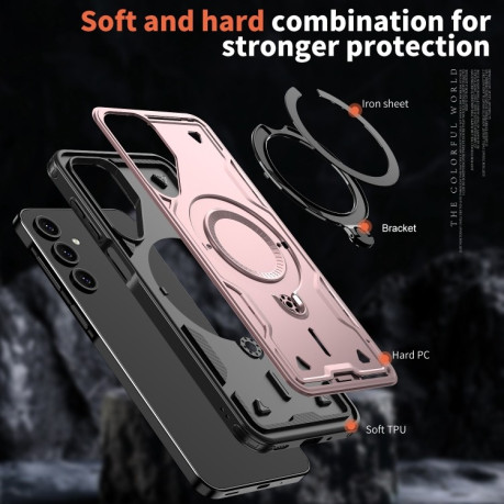 Противоударный чехол MagSafe Holder Armor PC Hybrid для Samsung Galaxy A16 5G - розовое золото