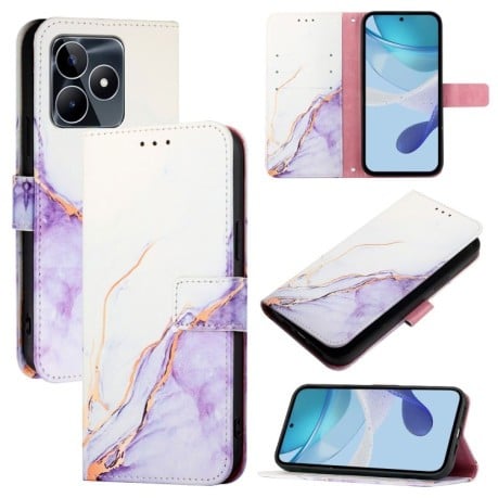 Чехол-книжка PT003 Marble Pattern на  Realme Note 50 4G / Realme C51 4G Global - бело-фиолетовый