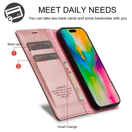 Чехол-книжка LCIMEEKE Strong для iPhone 16 - розовое золото