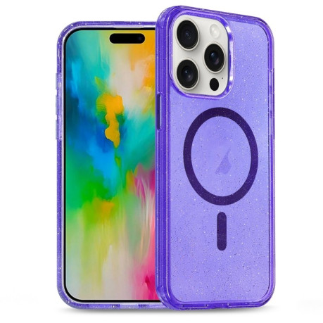 Ударозащитный чехол Glitter Powder TPU Hybrid PC MagSafe на iPhone 16 Pro - фиолетовый