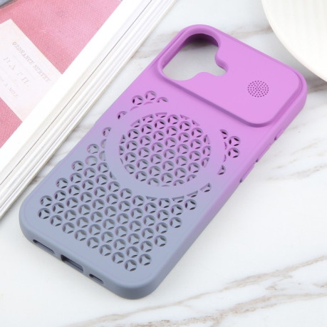 Противоударный чехол Gradient Color Honeycomb Aromatherapy MagSafe для iPhone 16 - Purple Grey