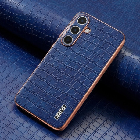 Чехол AZNS Electroplated Frame Crocodile Texture на Samsung Galaxy S25 5G - синий