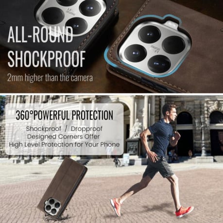 Чехол-книжка CaseMe-013 многофункциональный с кармашком на карт на Xiaomi 15T Pro - кофейный