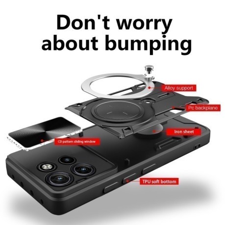 Противоударный чехол CD Texture Sliding Camshield Magnetic Holder на Motorola Edge 50 Neo - синий
