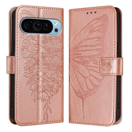 Чохол-книжка Embossed Butterfly для Google Pixel 9 Pro XL - рожеве золото