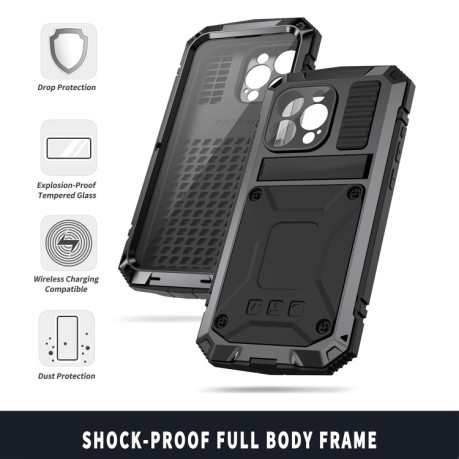 Противоударный металлический чехол R-JUST Dustproof на iPhone 15 Pro - черный