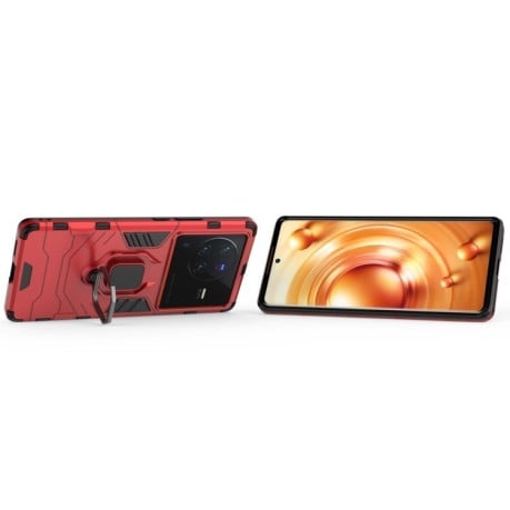 Противоударный чехол Magnetic Ring Holder на Vivo X80 Pro 5G - красный