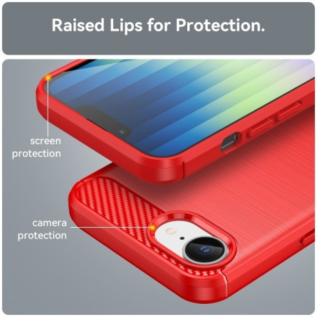 Противоударный чехол Brushed Texture Carbon Fiber на iPhone 16e - красный
