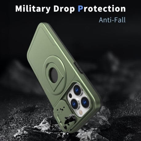 Противоударный чехол Camshield MagSafe Ring Holder Armor для iPhone 15 Pro - темно-зеленый