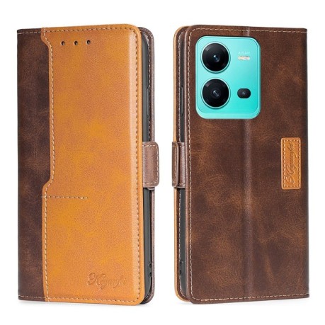 Чохол-книжка Contrast Color для Vivo V25 5G/V25e 5G/X80 Lite - Dark Brown+Gold