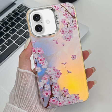 Чохол Electroplating Laser Flower Texture для iPhone 16 Plus - Peach Blossom