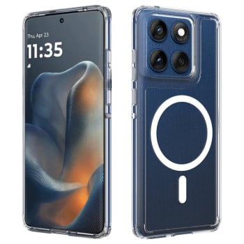 Противоударный чехол Clear Case с MagSafe гибрид твердого и мягкого материала для Motorola Edge 60 / 60s / 60 Fusion - прозрачный