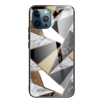 Противоударный стеклянный чехол Marble Pattern Glass на iPhone 13 Pro Max - Rhombus Golden
