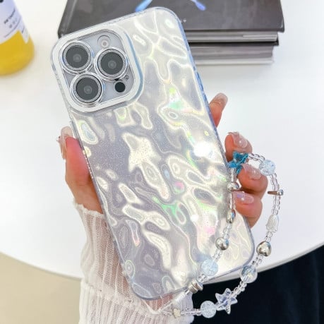 Чохол протиударний Plating Glitter Texture Chain для iPhone 16 Pro - White Wrinkles