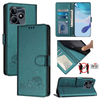 Чехол-книжка Cat Embossing Pattern на Realme Note 50 4G Global - Peacock Green
