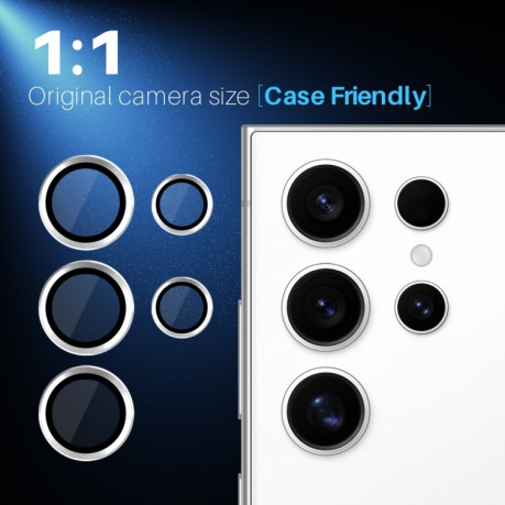 Защитное стекло NORTHJO Glitter Camera Lens Protector Tempered Glass Metal Ring на Samsung Galaxy S25 Ultra 5G - серебристое