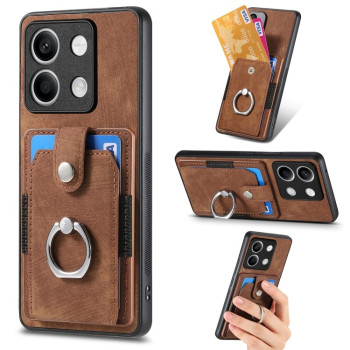Чехол Retro Skin-feel Ring Card Wallet для Xiaomi Redmi Note 13 5G - коричневый