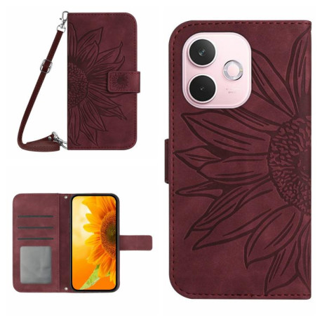 Чехол-книжка Skin Feel Sun Flower для OPPO A5 Pro 5G Global - винно-красный