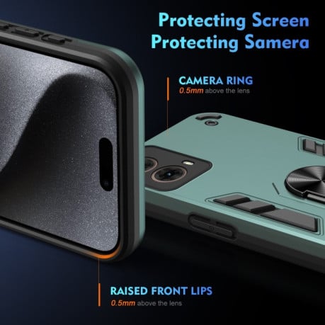 Ударозащитный чехол Shockproof Metal Ring Holder для Motorola Moto G85 - зеленый
