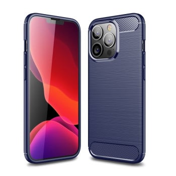 Чохол Brushed Texture Carbon Fiber на iPhone 13 Pro Max - синій